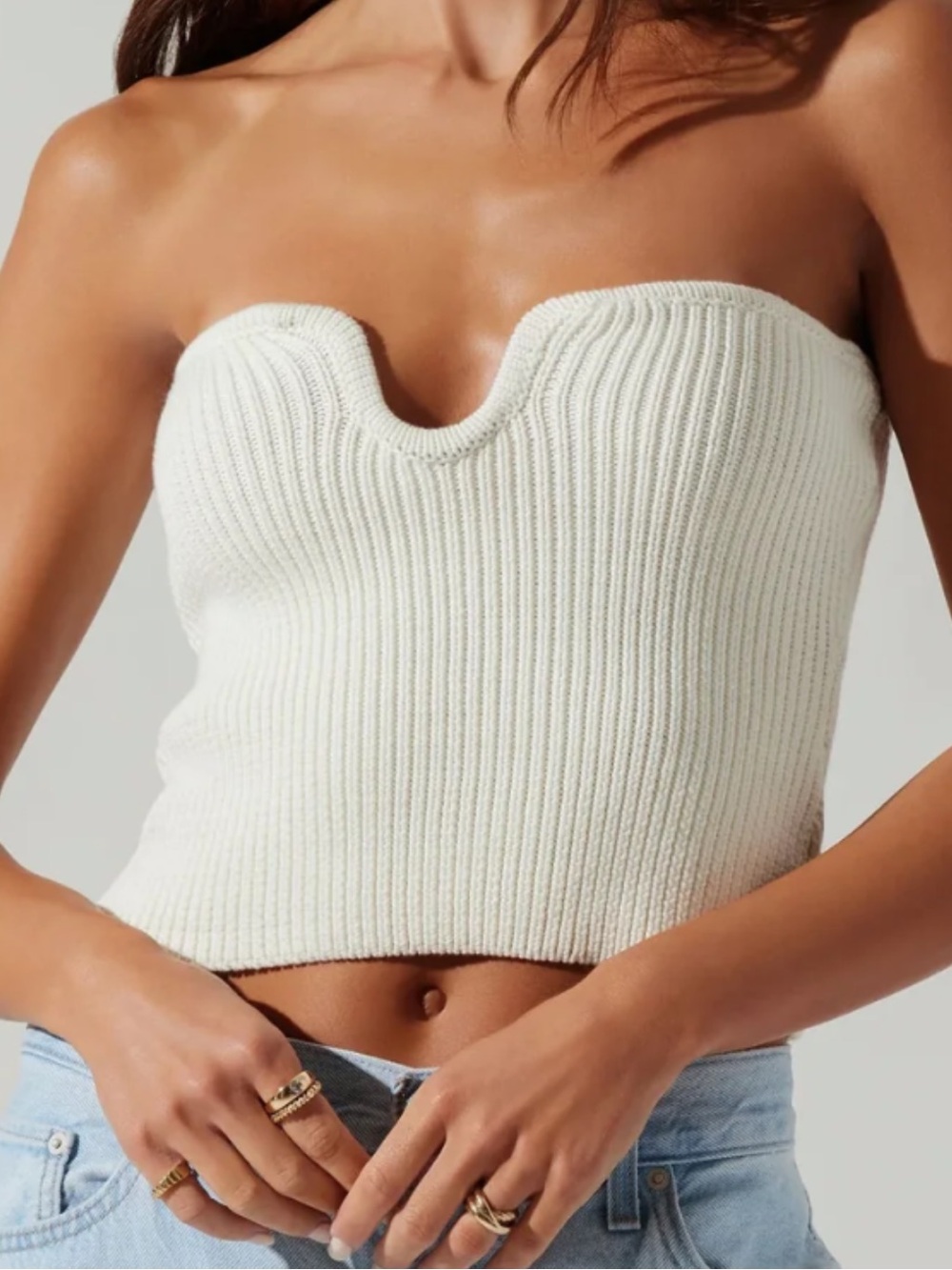 NWT ASTR THE LABEL Kailee Sweater Ribbed Knit Crop Top - Cream